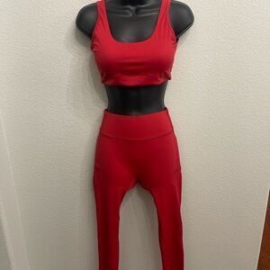 Red Athletic Crop Top and Leggings Set